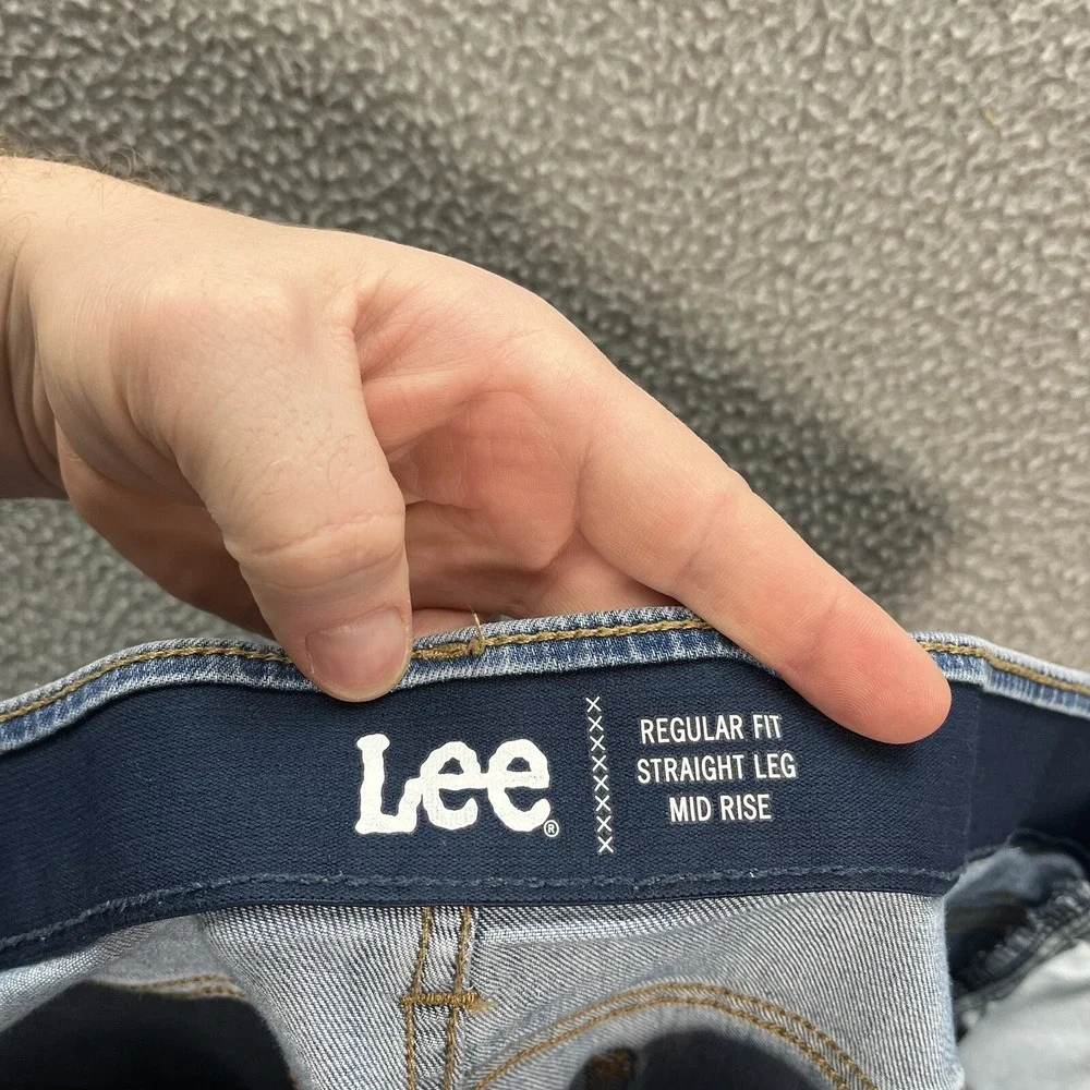 Lee Jeans Womens 16 Long Blue‎ Regular Fit Straight Distressed Denim Workwear